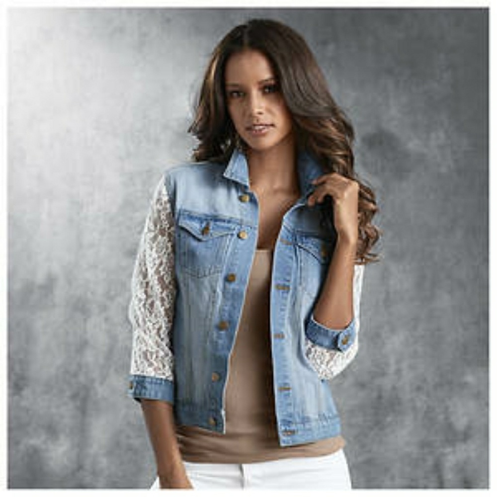 Lace Sleeve Denim Jacket Size XL